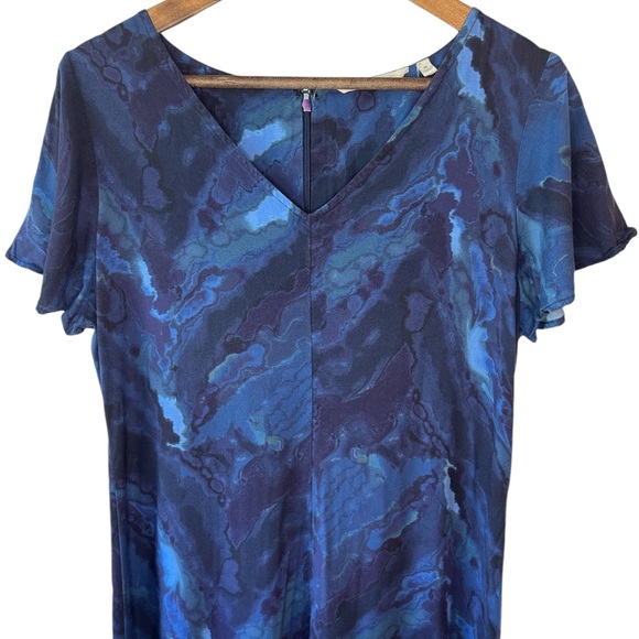 Soft Surroundings Blue Marble Print Flutter Sleeve Viscose Maxi Dress - Picture 3 of 9